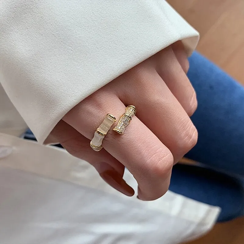 Vibrant Luxury Opal Bamboo Shape Adjustable Open Rings
