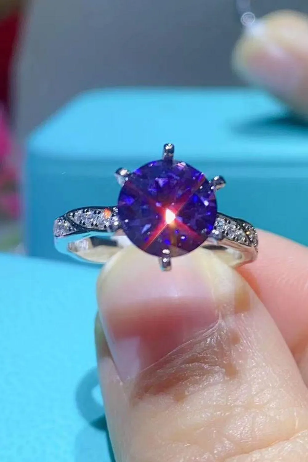 Vibrant Platinum-Plated 2 Carat Purple Moissanite Ring