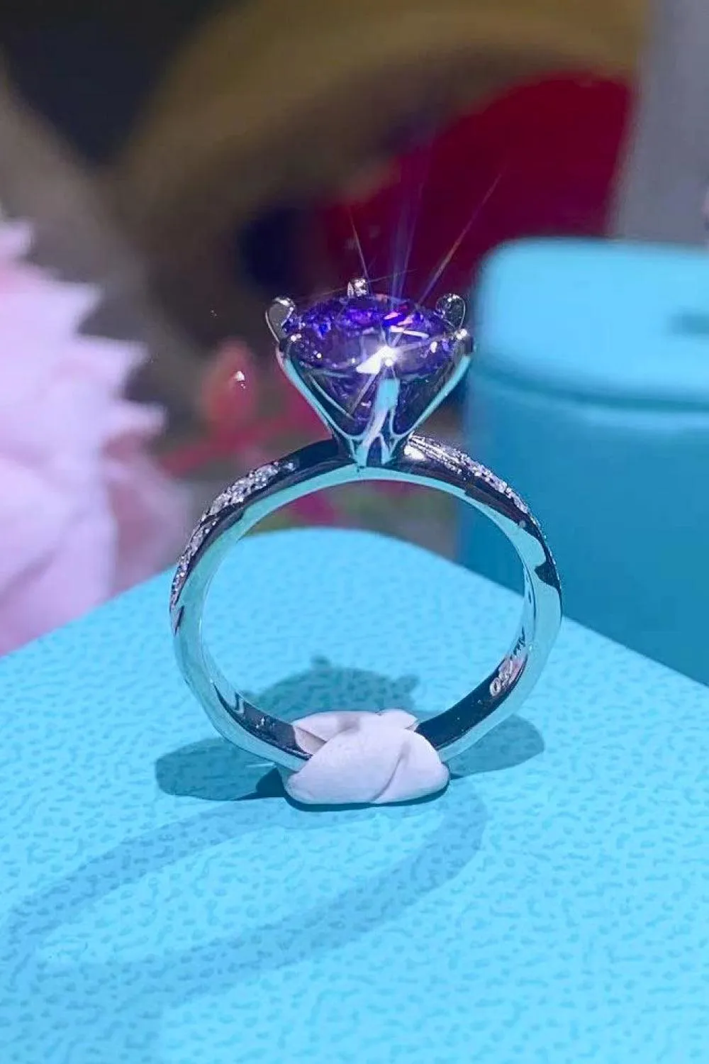 Vibrant Platinum-Plated 2 Carat Purple Moissanite Ring