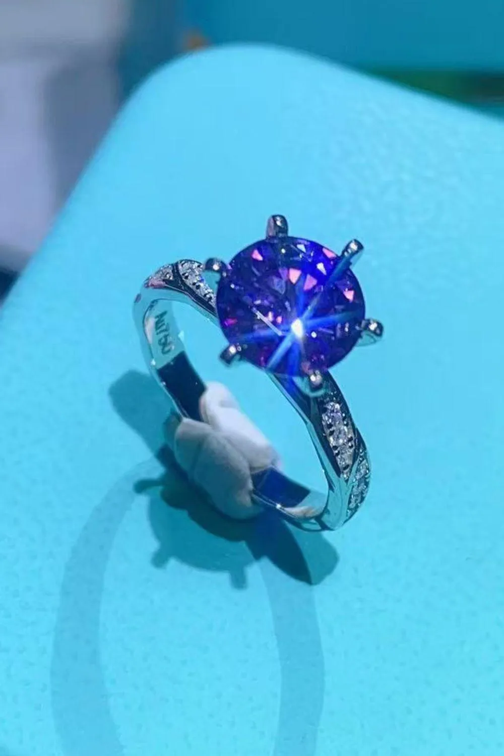 Vibrant Platinum-Plated 2 Carat Purple Moissanite Ring