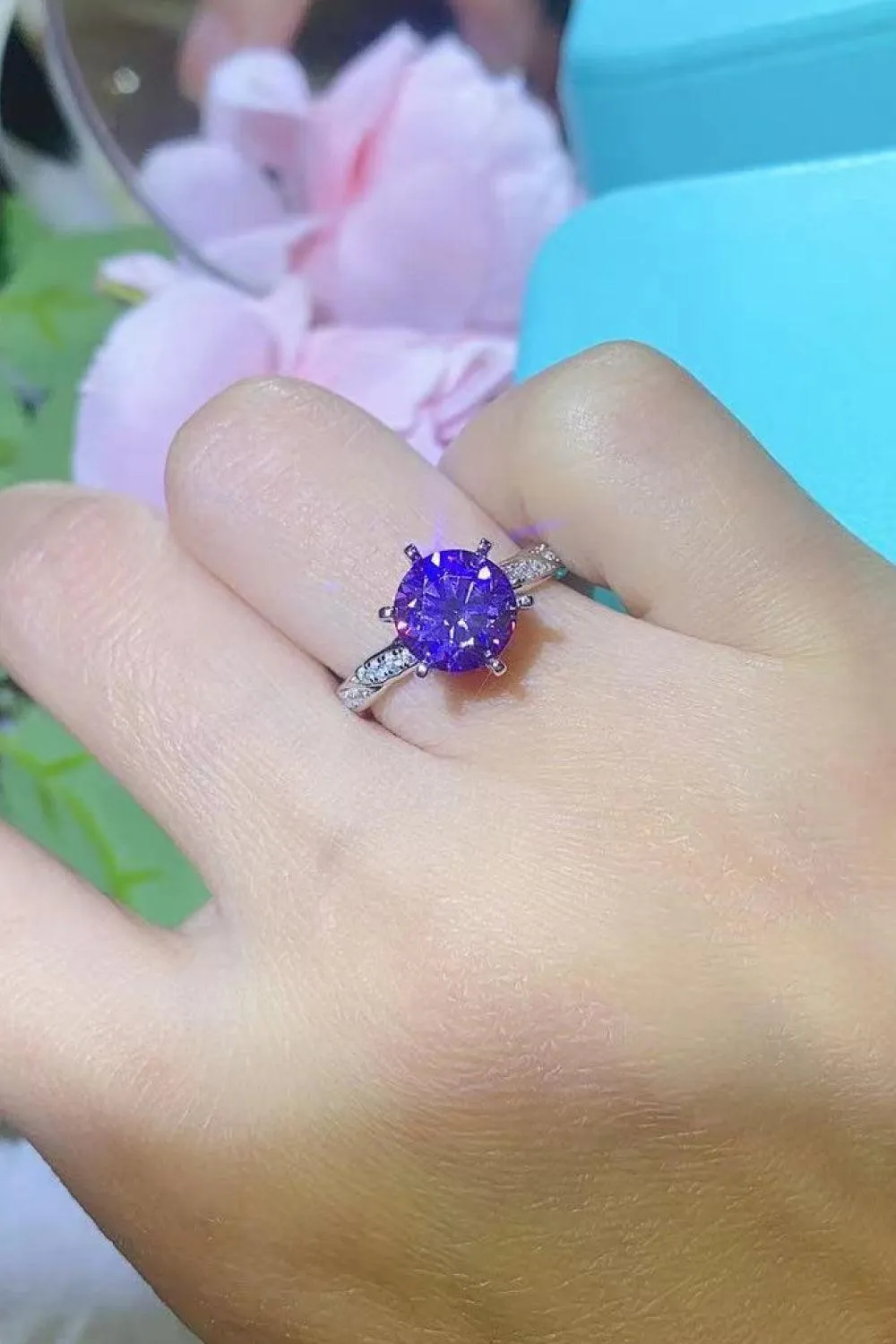 Vibrant Platinum-Plated 2 Carat Purple Moissanite Ring