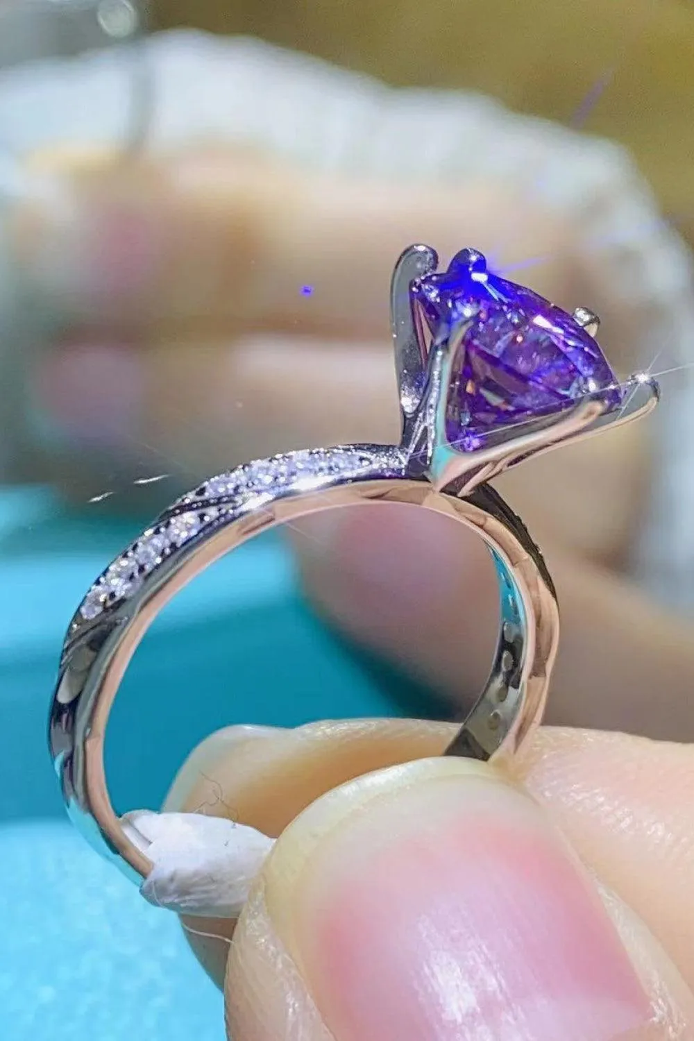 Vibrant Platinum-Plated 2 Carat Purple Moissanite Ring