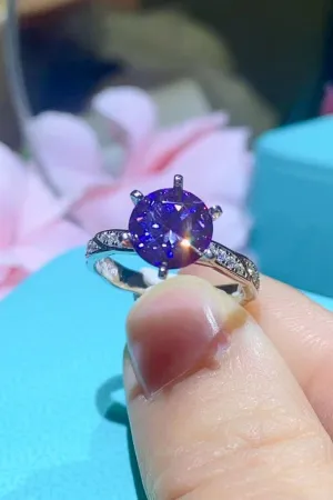 Vibrant Platinum-Plated 2 Carat Purple Moissanite Ring