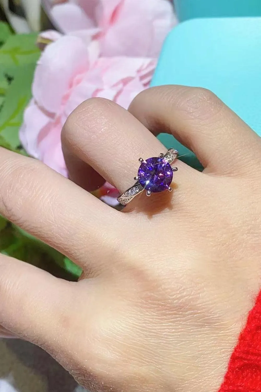 Vibrant Platinum-Plated 2 Carat Purple Moissanite Ring