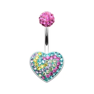 Vibrant Swirl Heart Multi-Sprinkle Dot Belly Button Ring