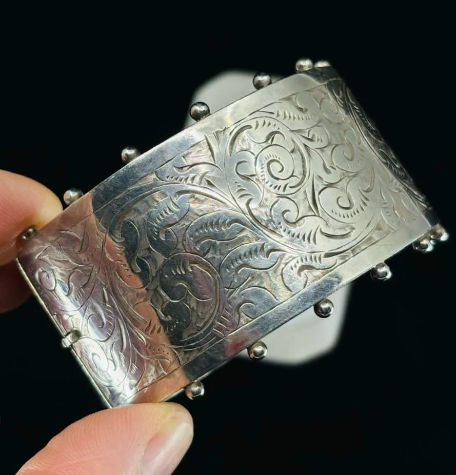 Victorian Silver Wide Engraved Bangle