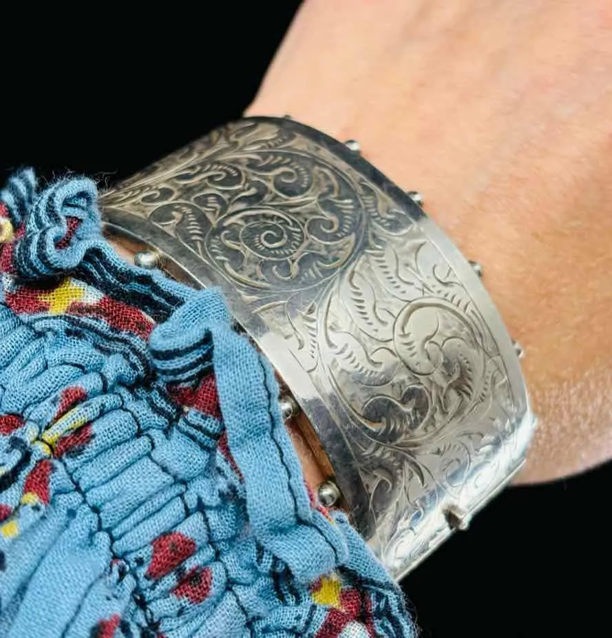 Victorian Silver Wide Engraved Bangle