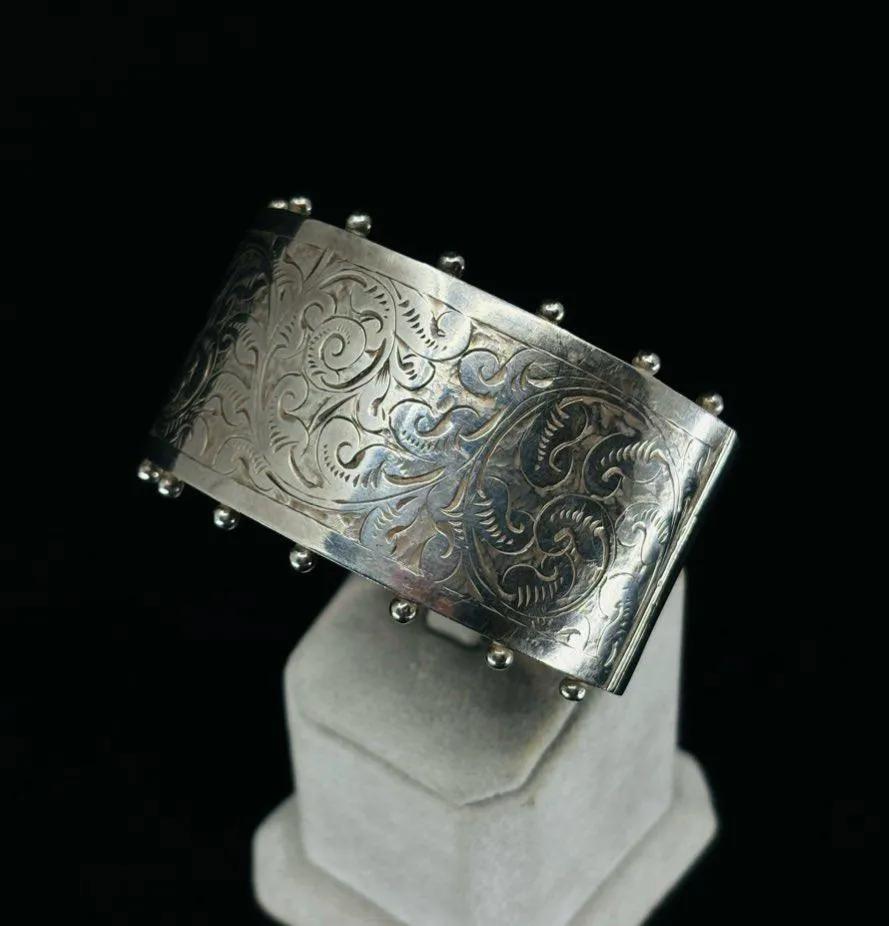 Victorian Silver Wide Engraved Bangle