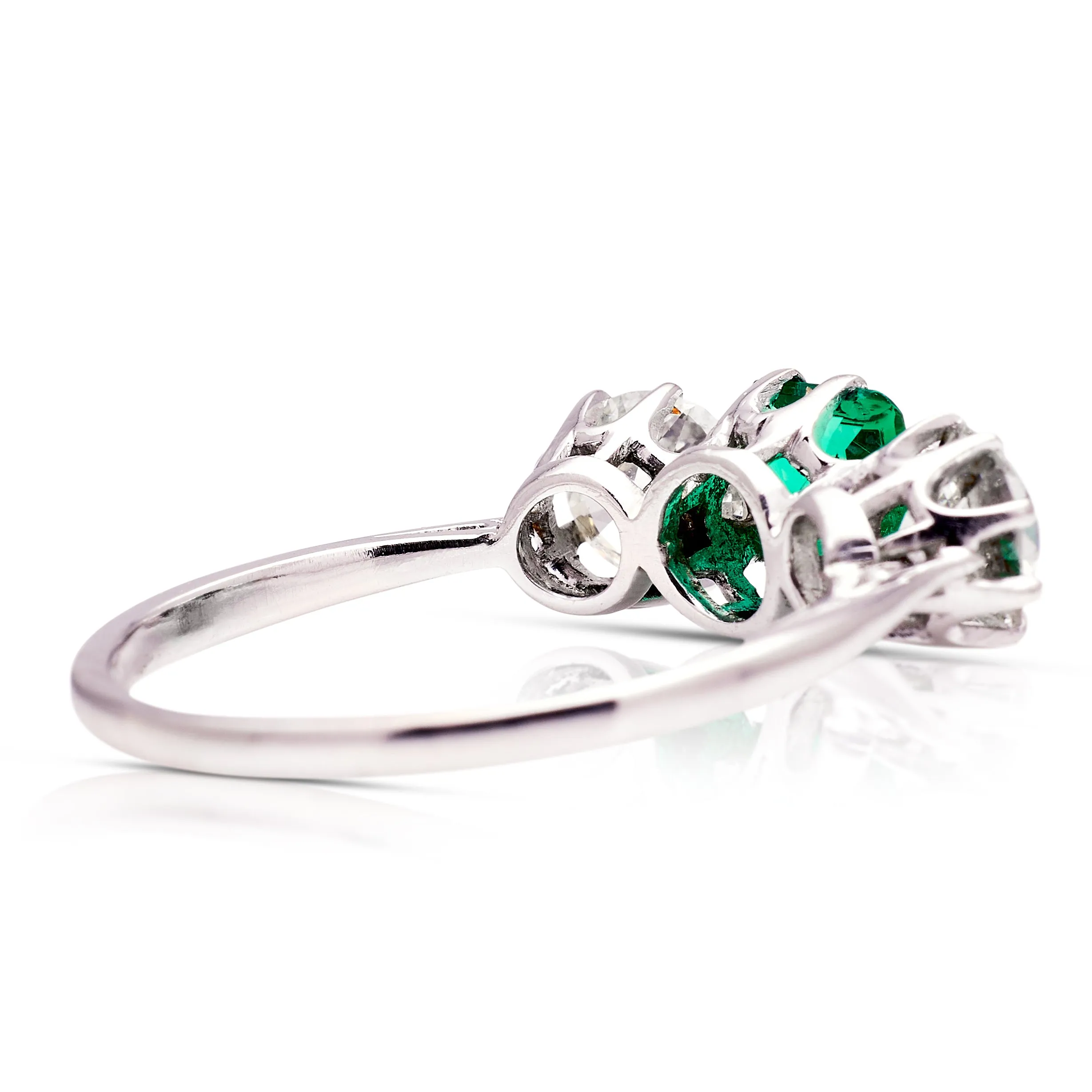 Vintage, Art Deco vibrant emerald & diamond three stone ring, platinum