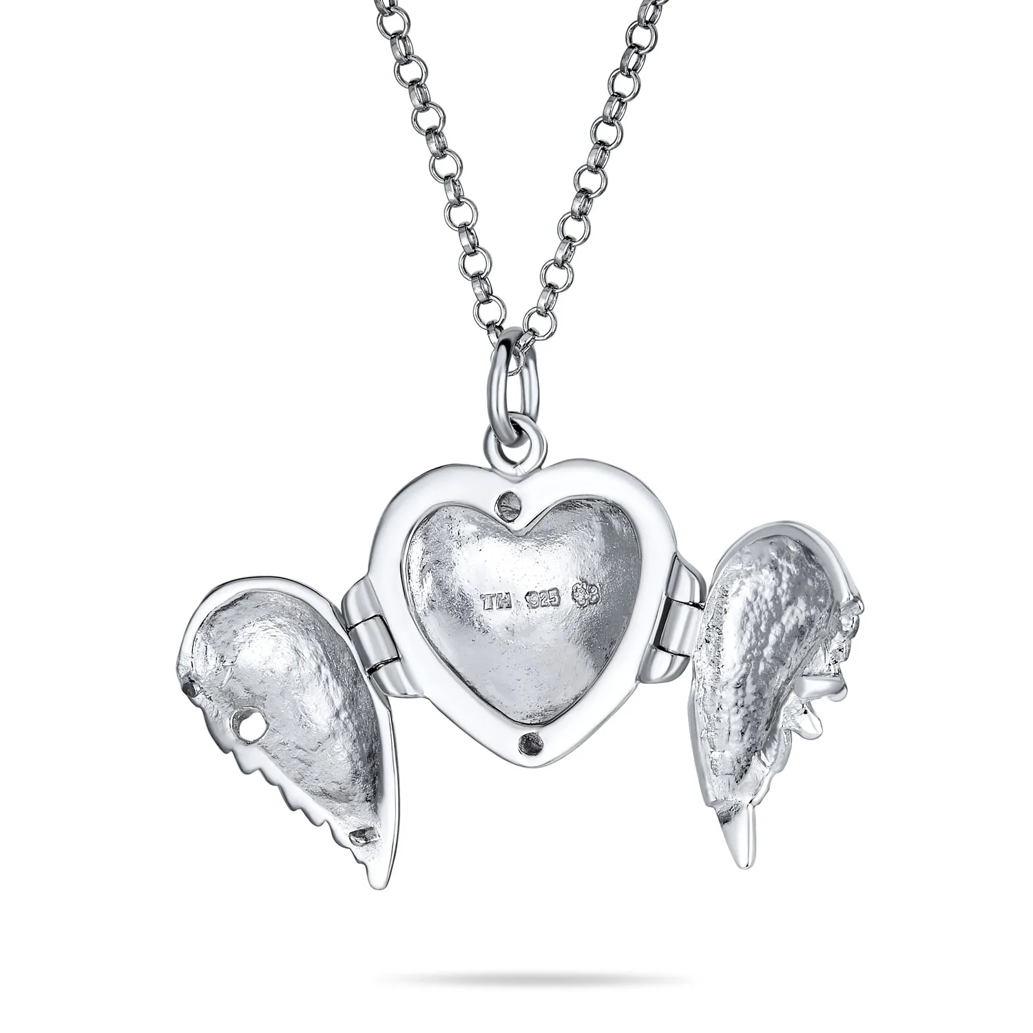 Vintage Style Guardian Angel Wing Heart Locket Necklace for Teens Silver Pendant