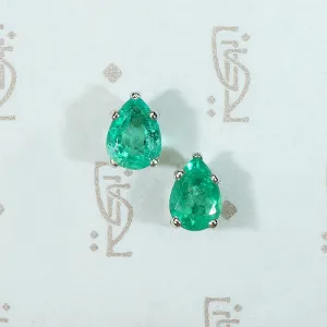 Vivacious Pear Cut Emerald Studs in Platinum