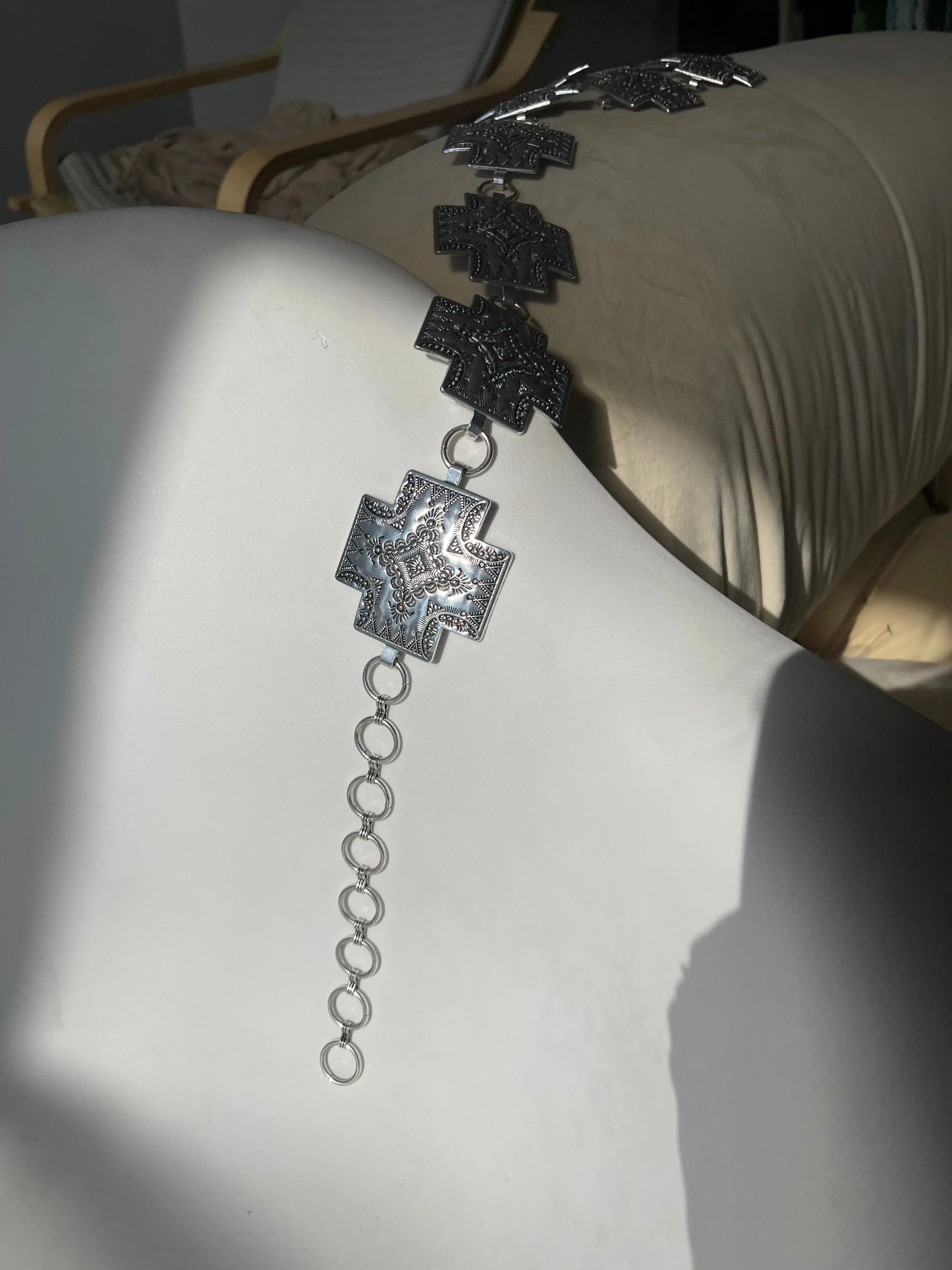 Wayne Metal Western Cross Chain Belt In Silver