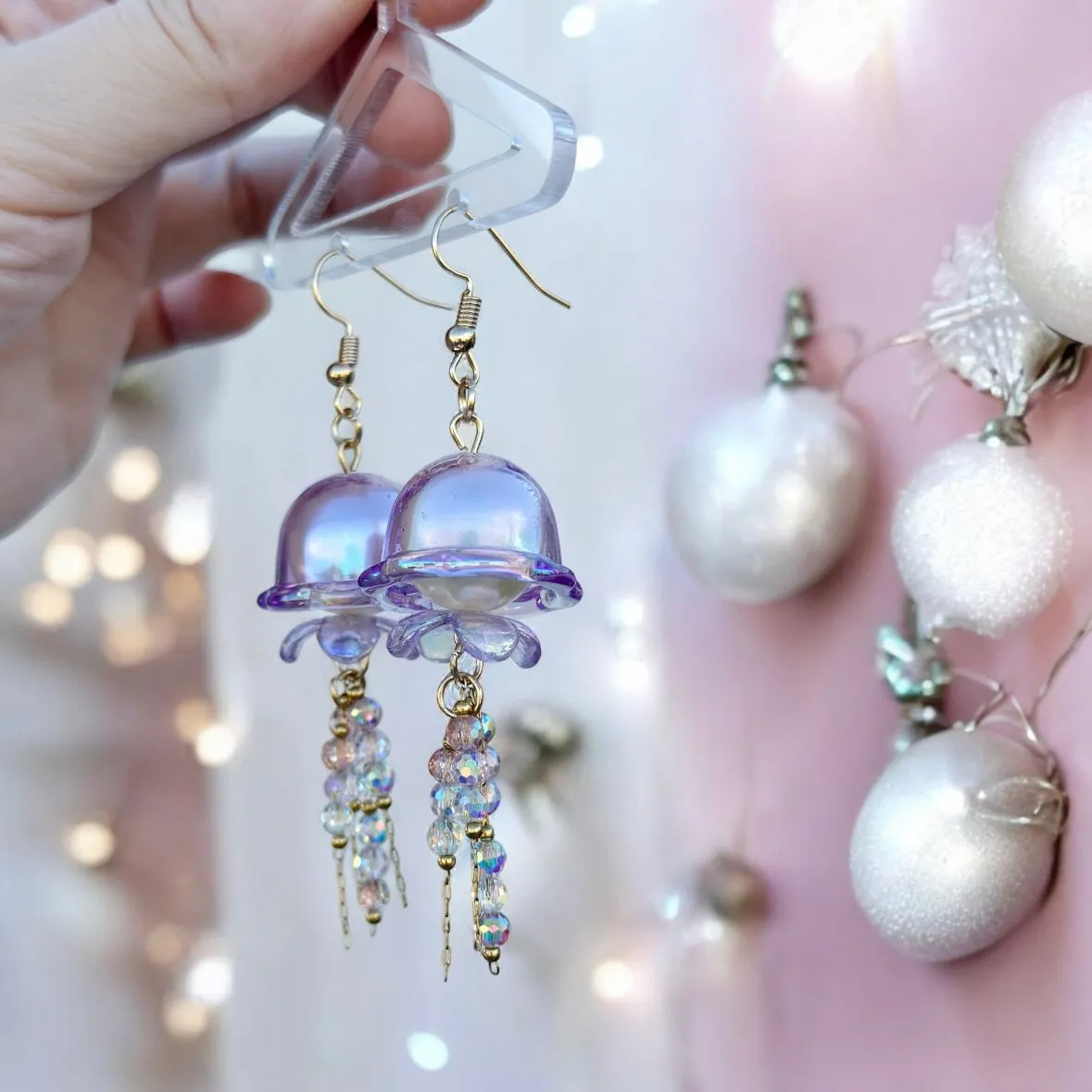 Whimsical - Jellyfish earrings | sea creature zoology earrings | colourful clear iridescent dangle oversize earrings | halgoram fun y2k earrings