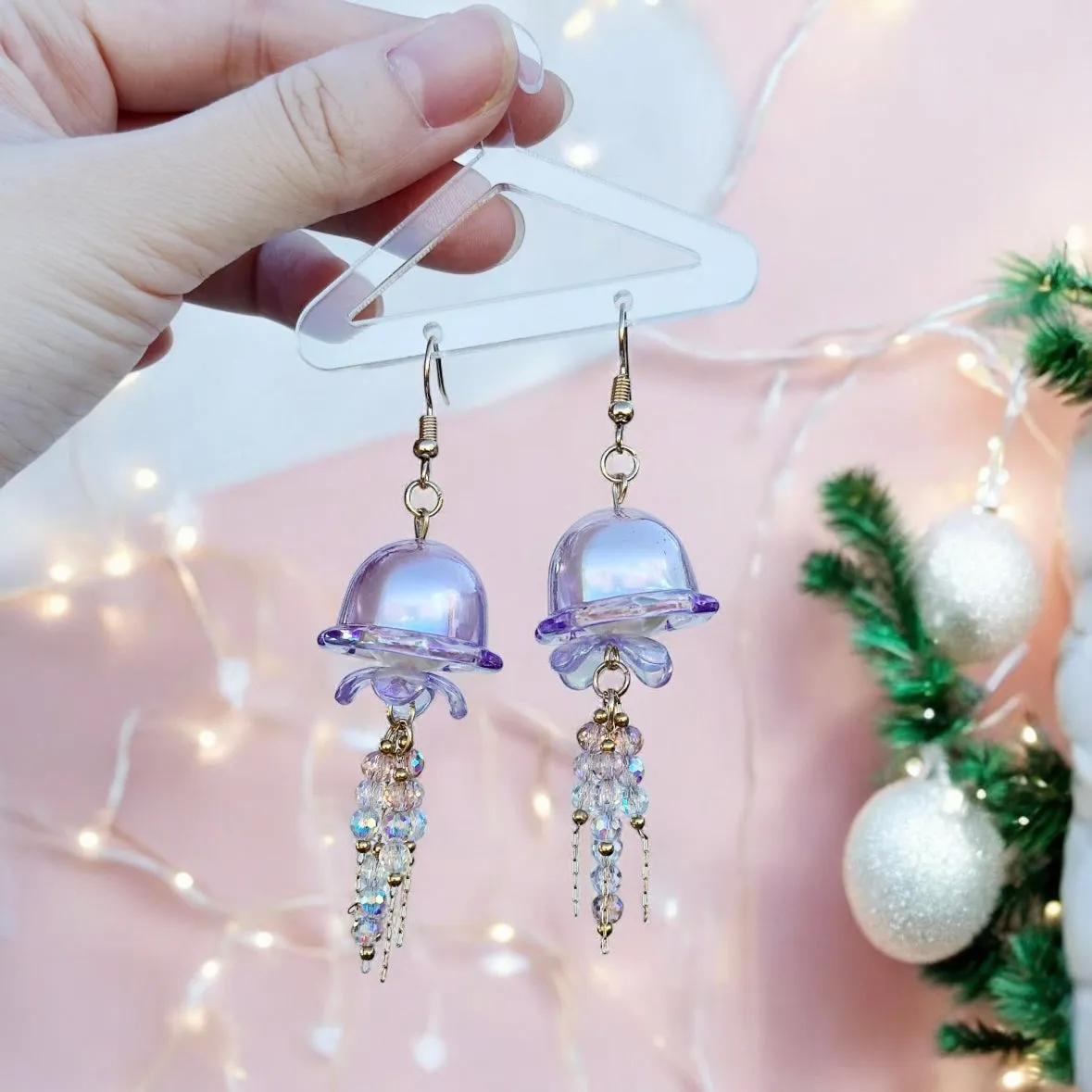 Whimsical - Jellyfish earrings | sea creature zoology earrings | colourful clear iridescent dangle oversize earrings | halgoram fun y2k earrings