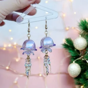 Whimsical - Jellyfish earrings | sea creature zoology earrings | colourful clear iridescent dangle oversize earrings | halgoram fun y2k earrings