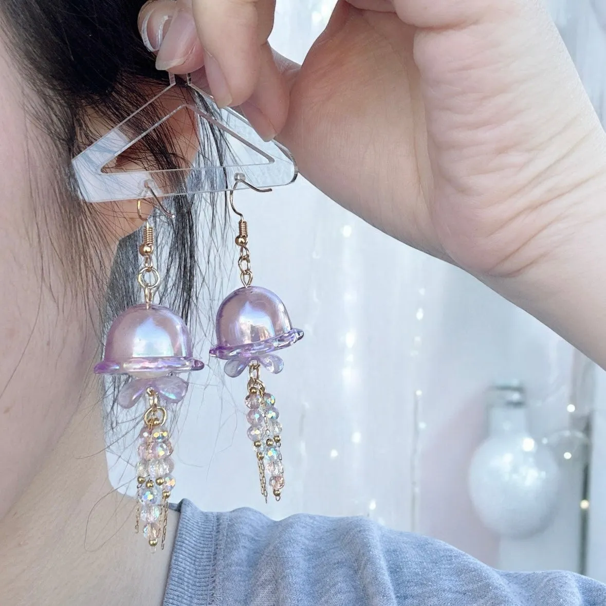 Whimsical - Jellyfish earrings | sea creature zoology earrings | colourful clear iridescent dangle oversize earrings | halgoram fun y2k earrings