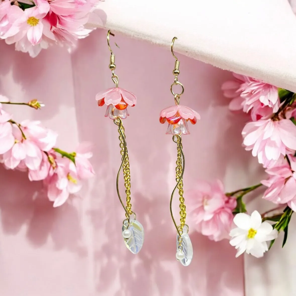 Whimsical - Sakura pink Jellyfish earrings | sea earrings | colourful flower iridescent dangle oversize earrings | halgoram fun y2k earrings