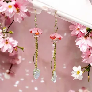 Whimsical - Sakura pink Jellyfish earrings | sea earrings | colourful flower iridescent dangle oversize earrings | halgoram fun y2k earrings