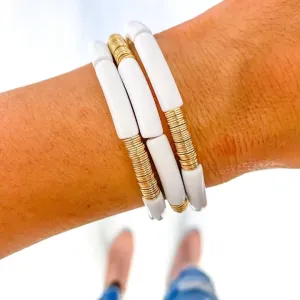 White Acrylic Tube Bamboo Bracelet (small discs)