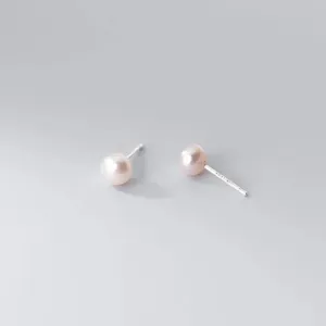 White Button Pearl Studs
