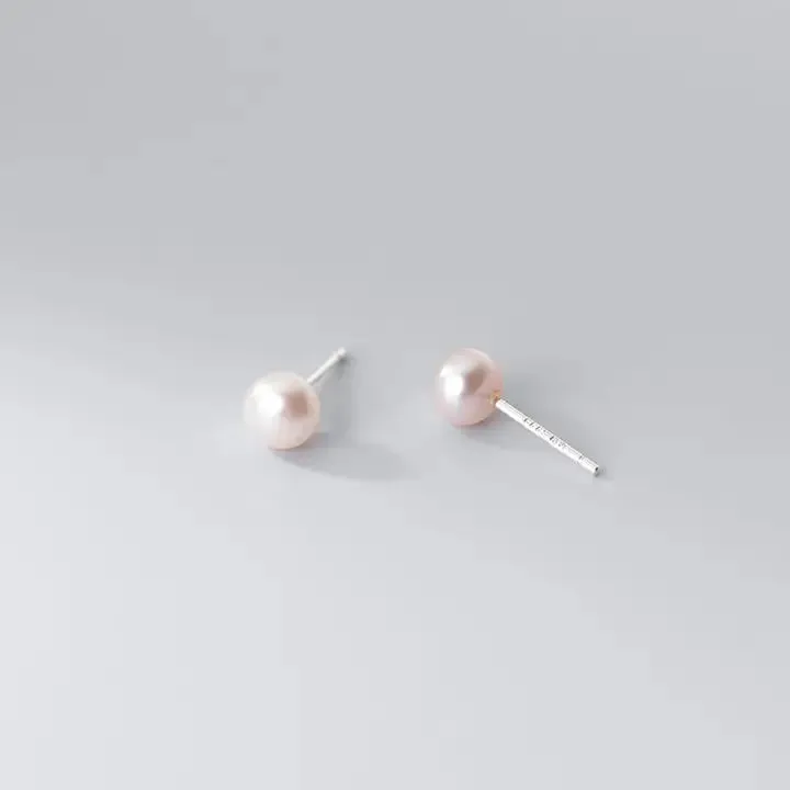 White Button Pearl Studs