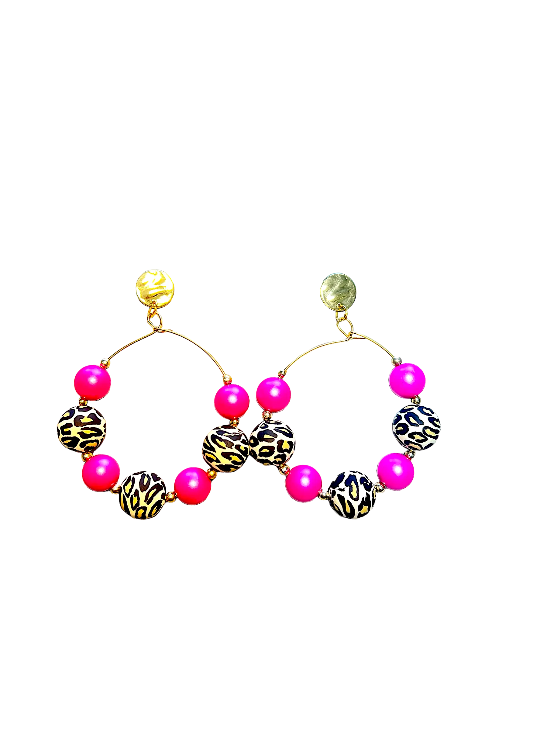 Wild In Pink Leopard Beaded Hoop Earrings