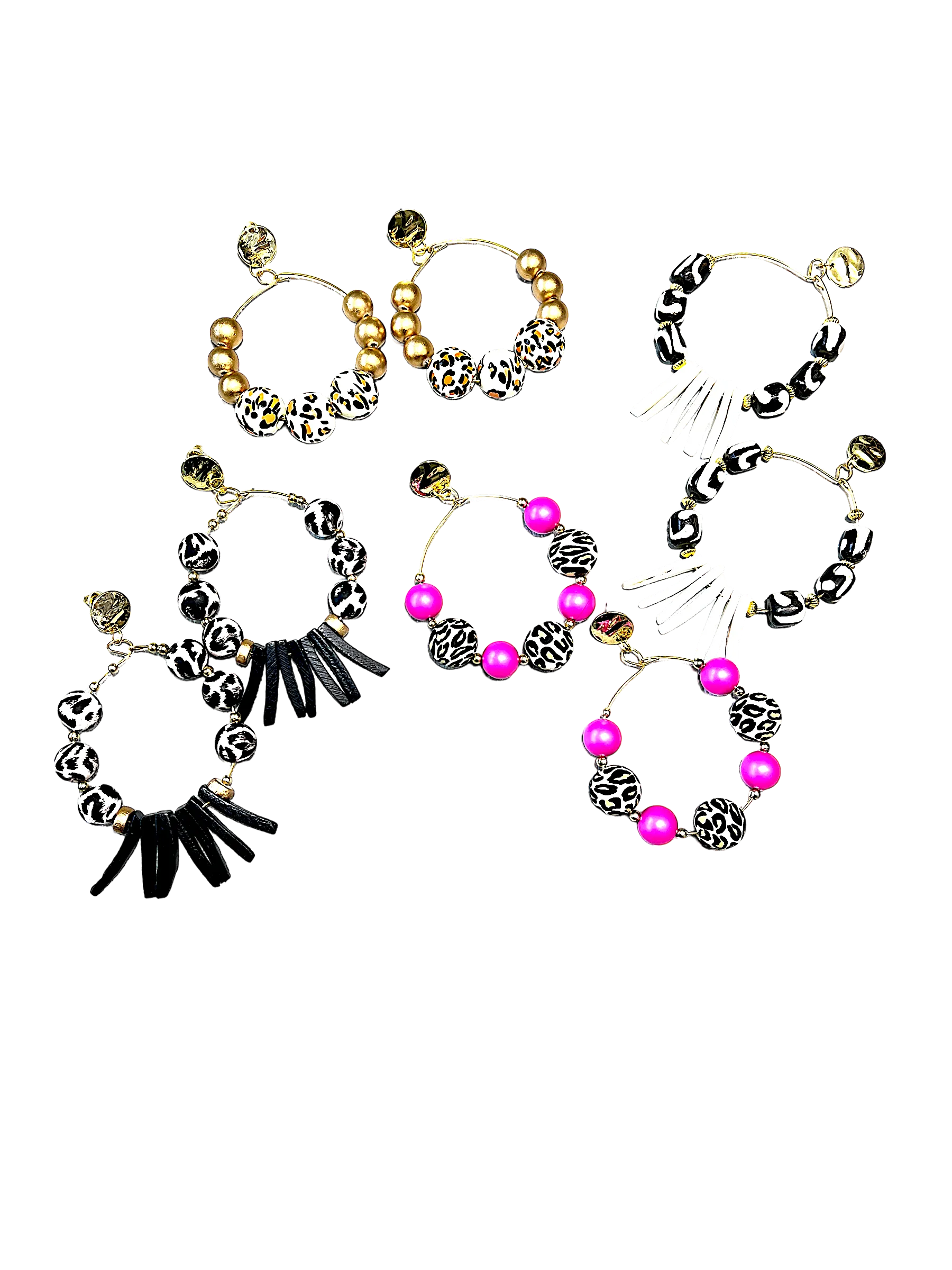 Wild In Pink Leopard Beaded Hoop Earrings