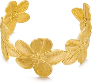 WOWORAMA Chunky Gold Cuff Bracelets for Women Vintage Gold Flower Butterfly Bracelet Trendy Boho Wide Open Cuff Bangles Matte Statement Bracelet
