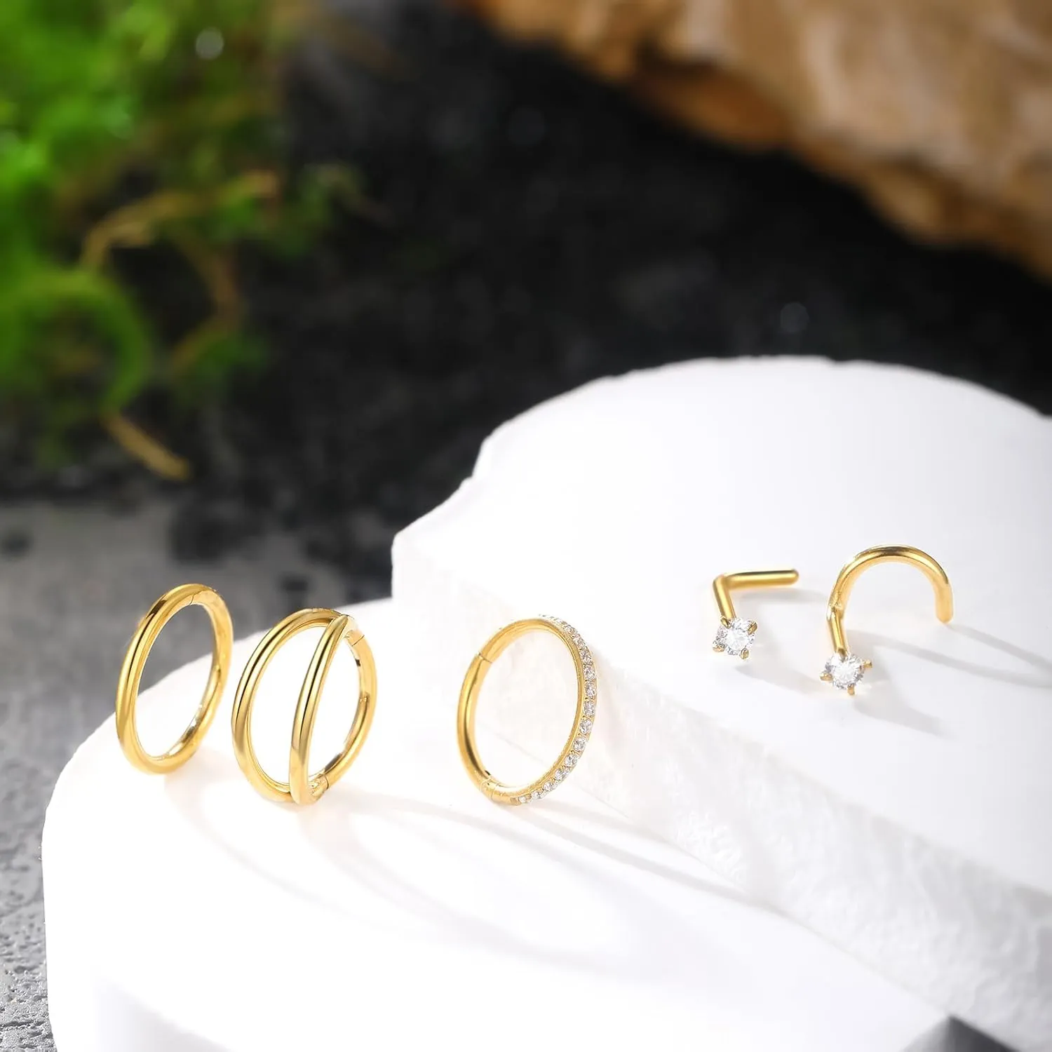 Xpircn 5pcs Hoop Nose Rings and L Shaped Nose Rings Stud Set 18G/20G Stainless Steel CZ Helix Conch Daith Tragus Cartilage Hoop Earrings for Women 6mm 7mm 8mm 10mm