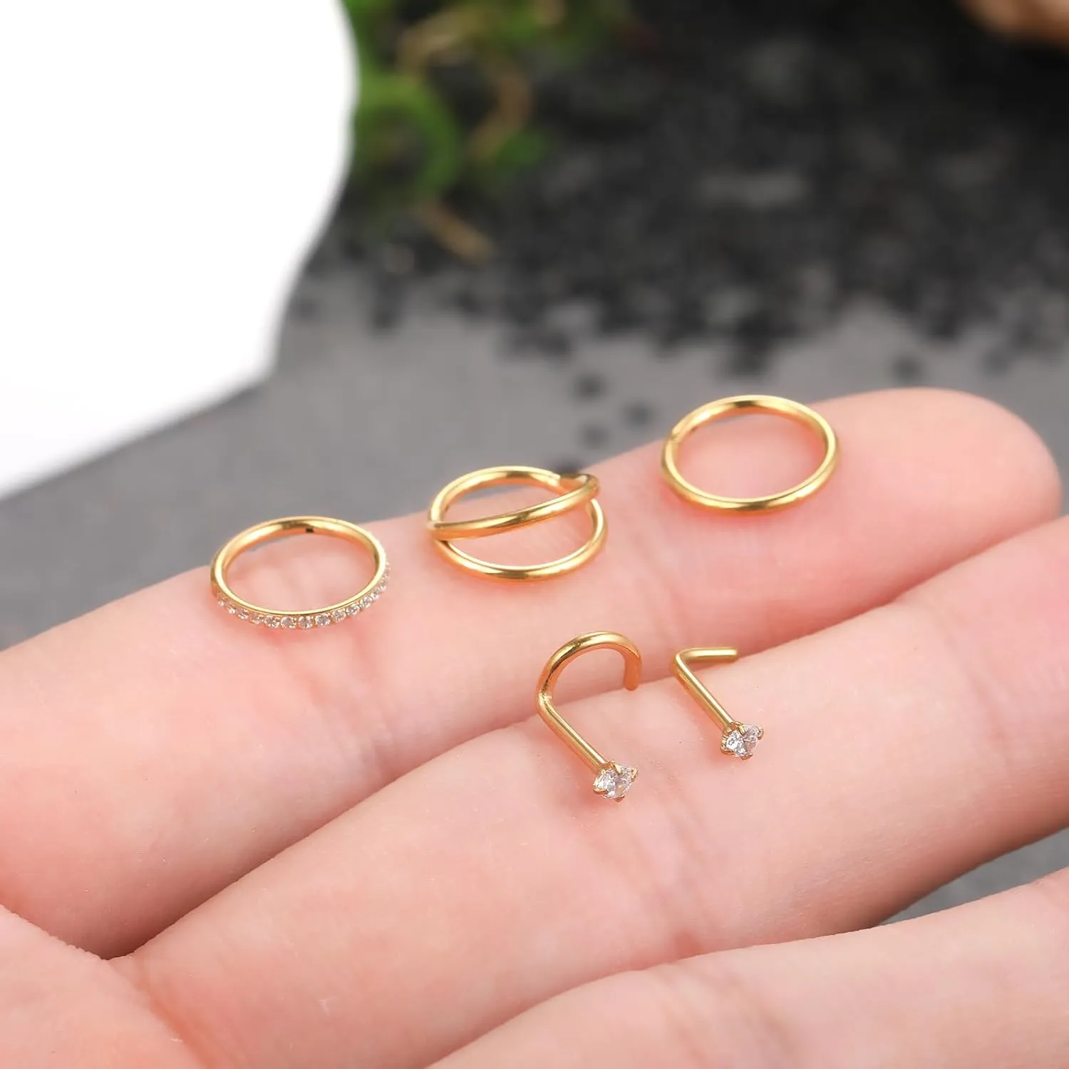 Xpircn 5pcs Hoop Nose Rings and L Shaped Nose Rings Stud Set 18G/20G Stainless Steel CZ Helix Conch Daith Tragus Cartilage Hoop Earrings for Women 6mm 7mm 8mm 10mm