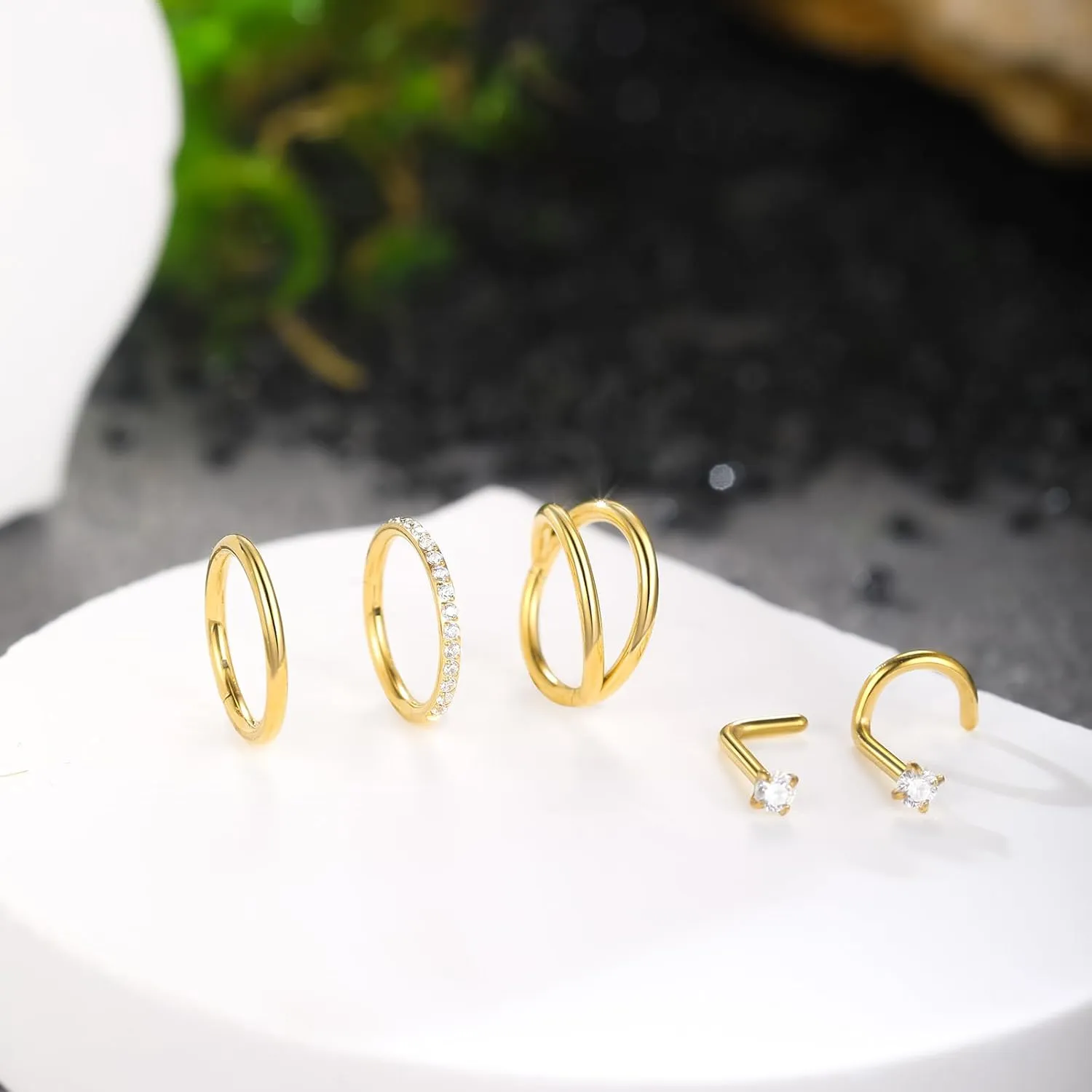 Xpircn 5pcs Hoop Nose Rings and L Shaped Nose Rings Stud Set 18G/20G Stainless Steel CZ Helix Conch Daith Tragus Cartilage Hoop Earrings for Women 6mm 7mm 8mm 10mm