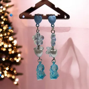 Y2K - Blue glitter teddy bear earrings